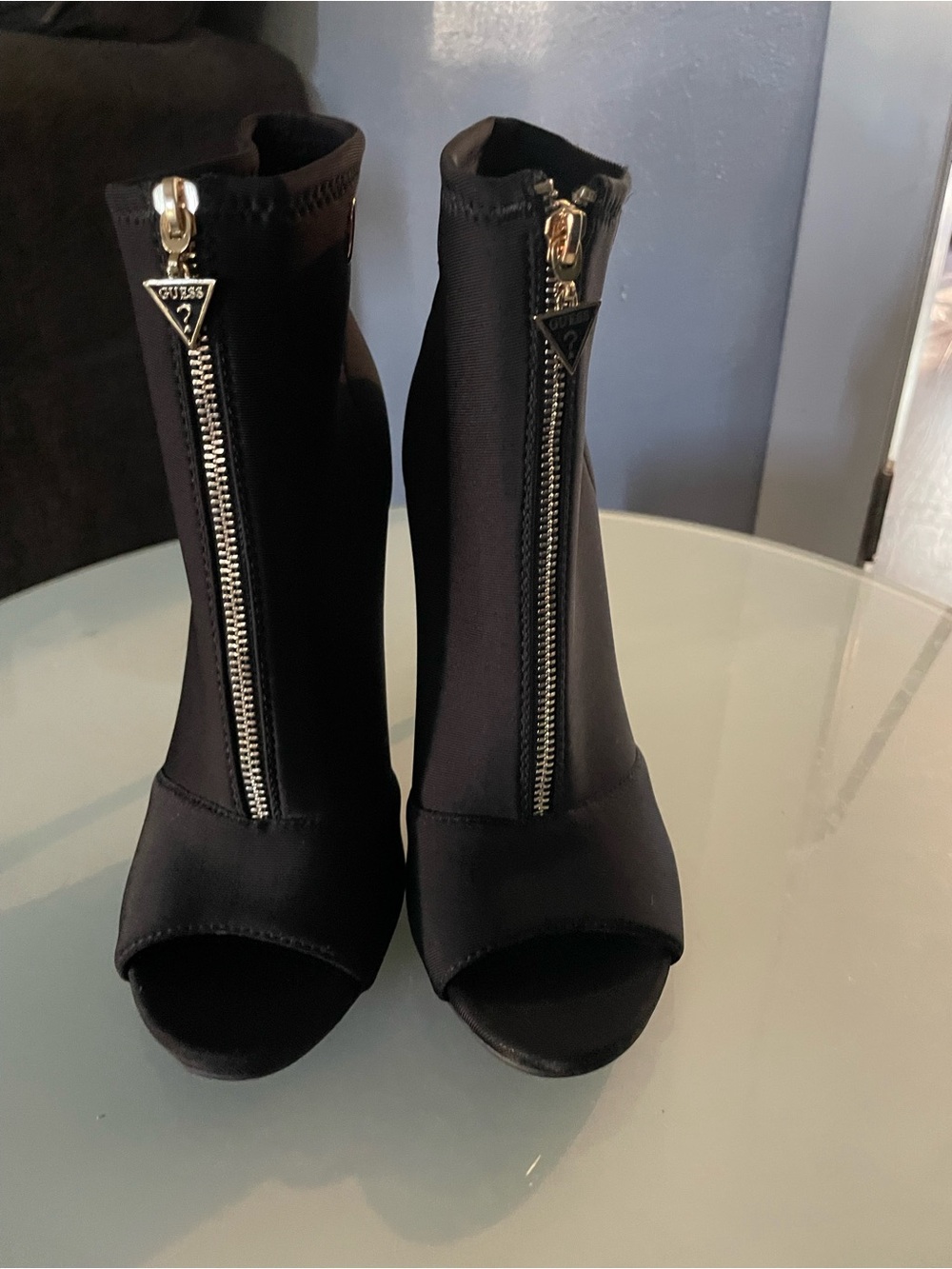 GUESS Black Peep-Toe Zip Front Ankle Booties